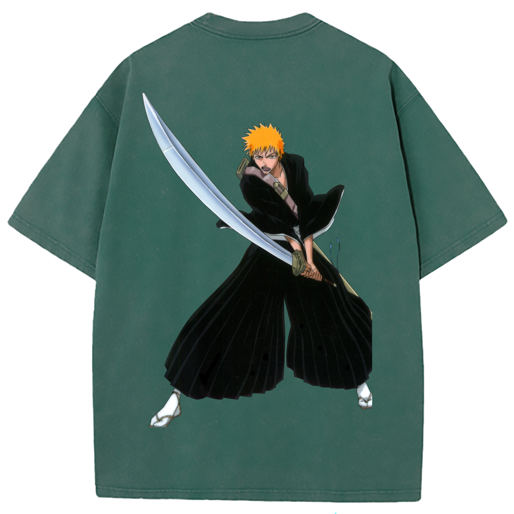 （画像用） ブリーチ 黒崎一護（くろさき いちご）BLEACH Kurosaki Ichigo 綿100% ヴィンテージ風 半袖Tシャツ（背面プリント）